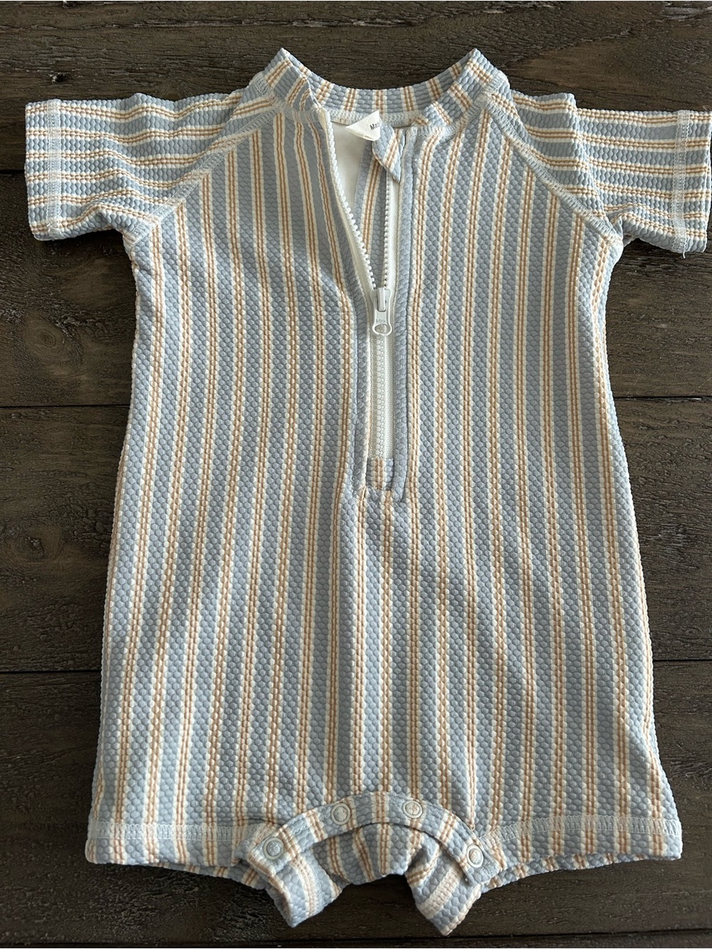 Quincy Mae Cream and Gray Striped Baby Swim